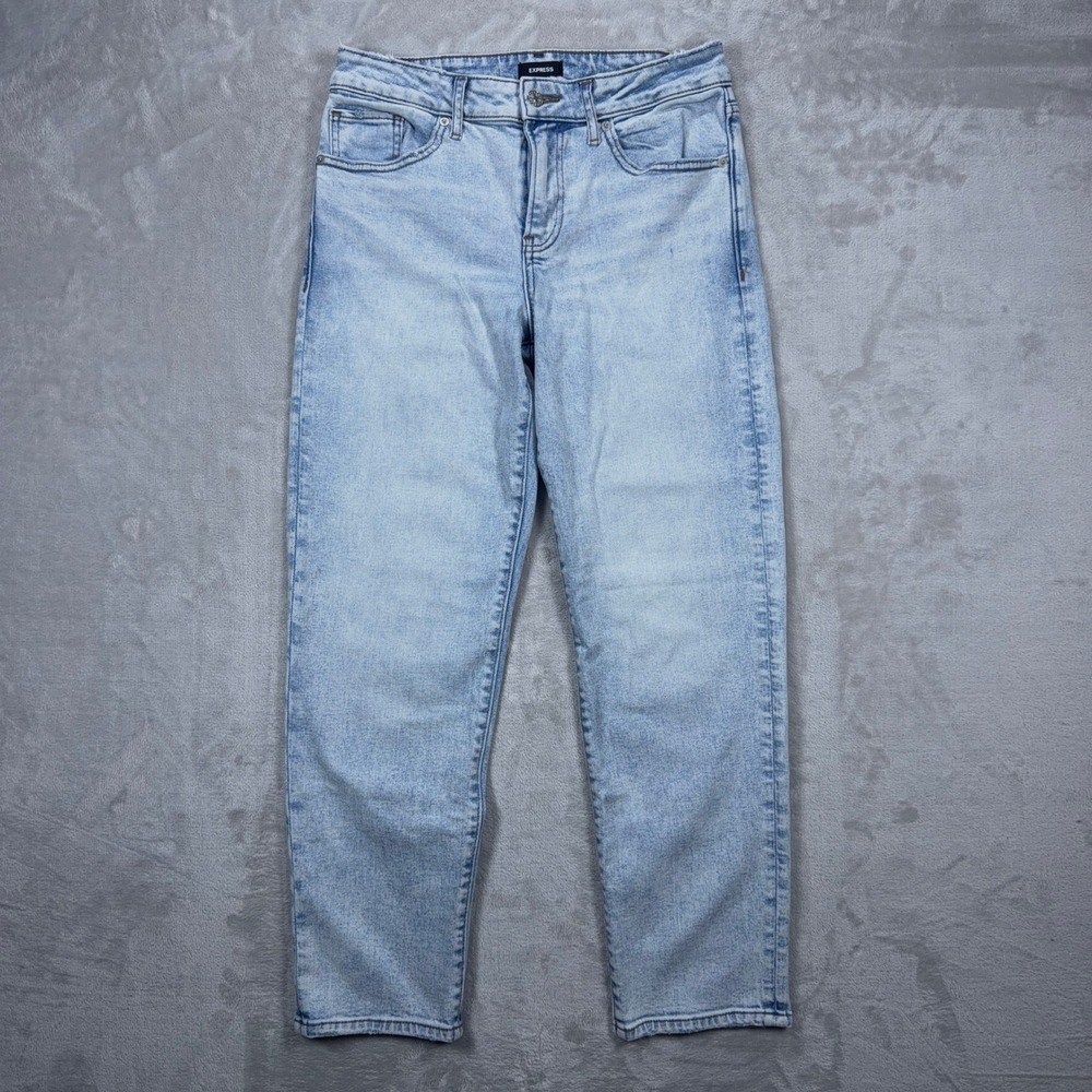Express Boyfriend Jeans Women 4R Mid Rise Light Wash Acid Stone Wash Ankle Denim